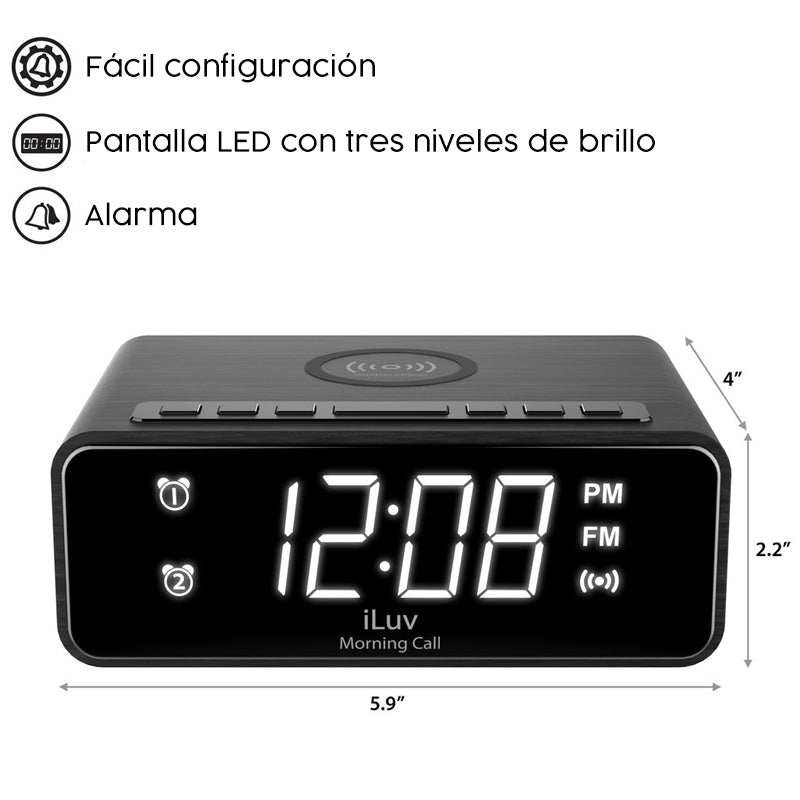 Cargador inalámbrico con reloj despertador